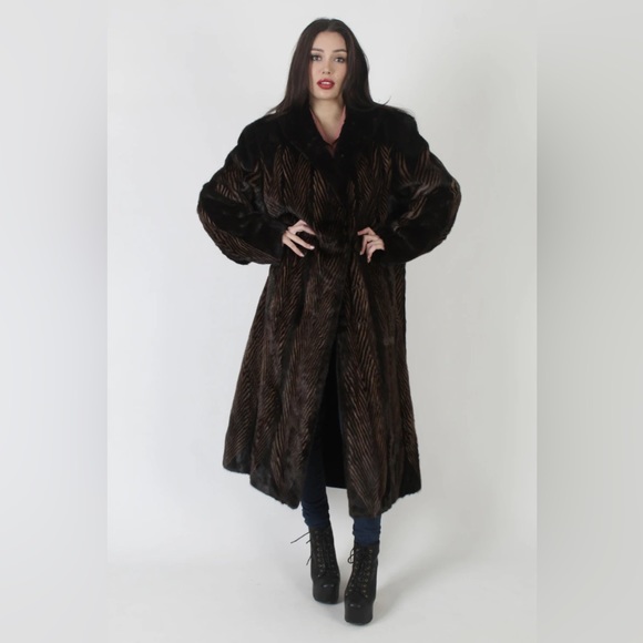 Vintage Full Length Two tone dark ranch Mink Coat Animal Print Striped Fur coat - Picture 6 of 11